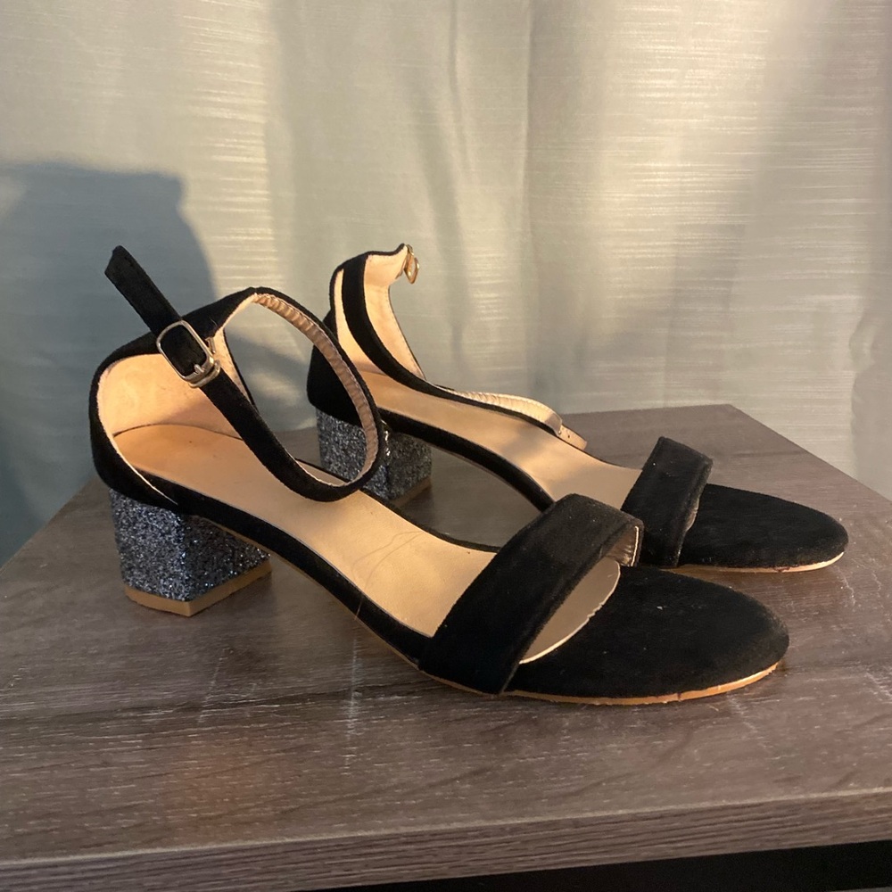 SHEIN Black and Silver Heels with Ankle Strap